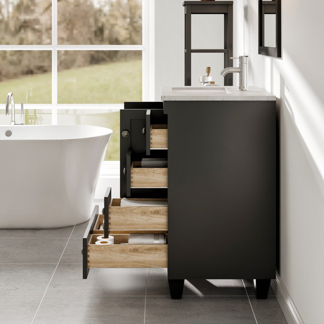 Happy 24 in. Espresso Single Sink Bath Vanity with Carrara Quartz Top and Undermount Porcelain Sink - Bathroom Vanity by Eviva