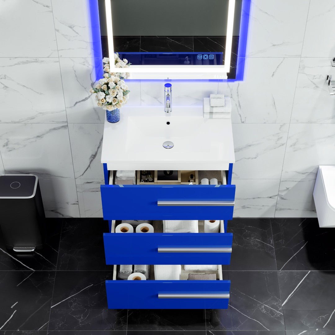 Deluxe 32 in. Blue Single Sink Bath Vanity with Porcelain Top and Integrated Sink - Bathroom Vanity by Eviva