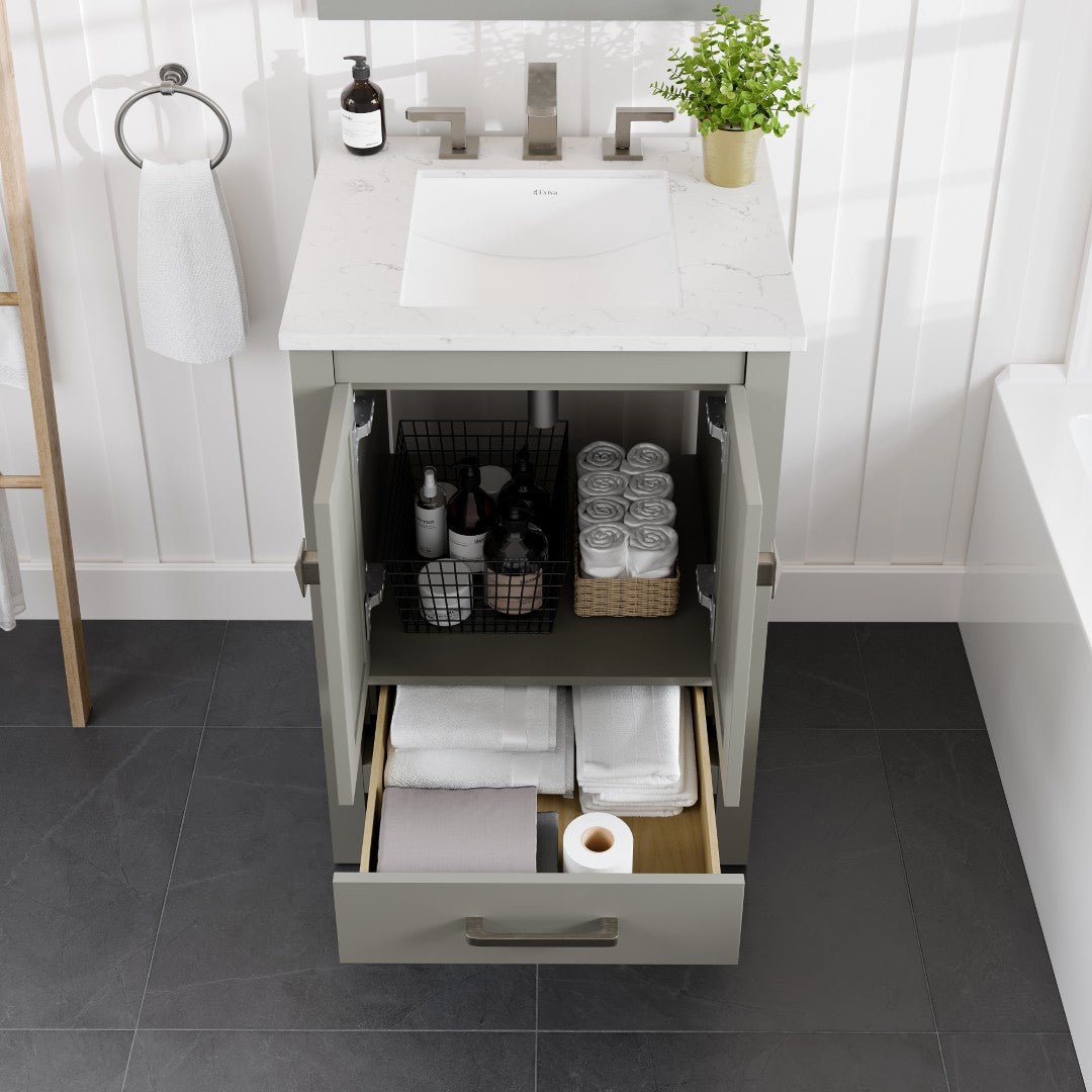 Aberdeen 24 in. Gray Single Sink Bath Vanity with Carrara Quartz Top and Undermount Porcelain Sink - Bathroom Vanity by Eviva