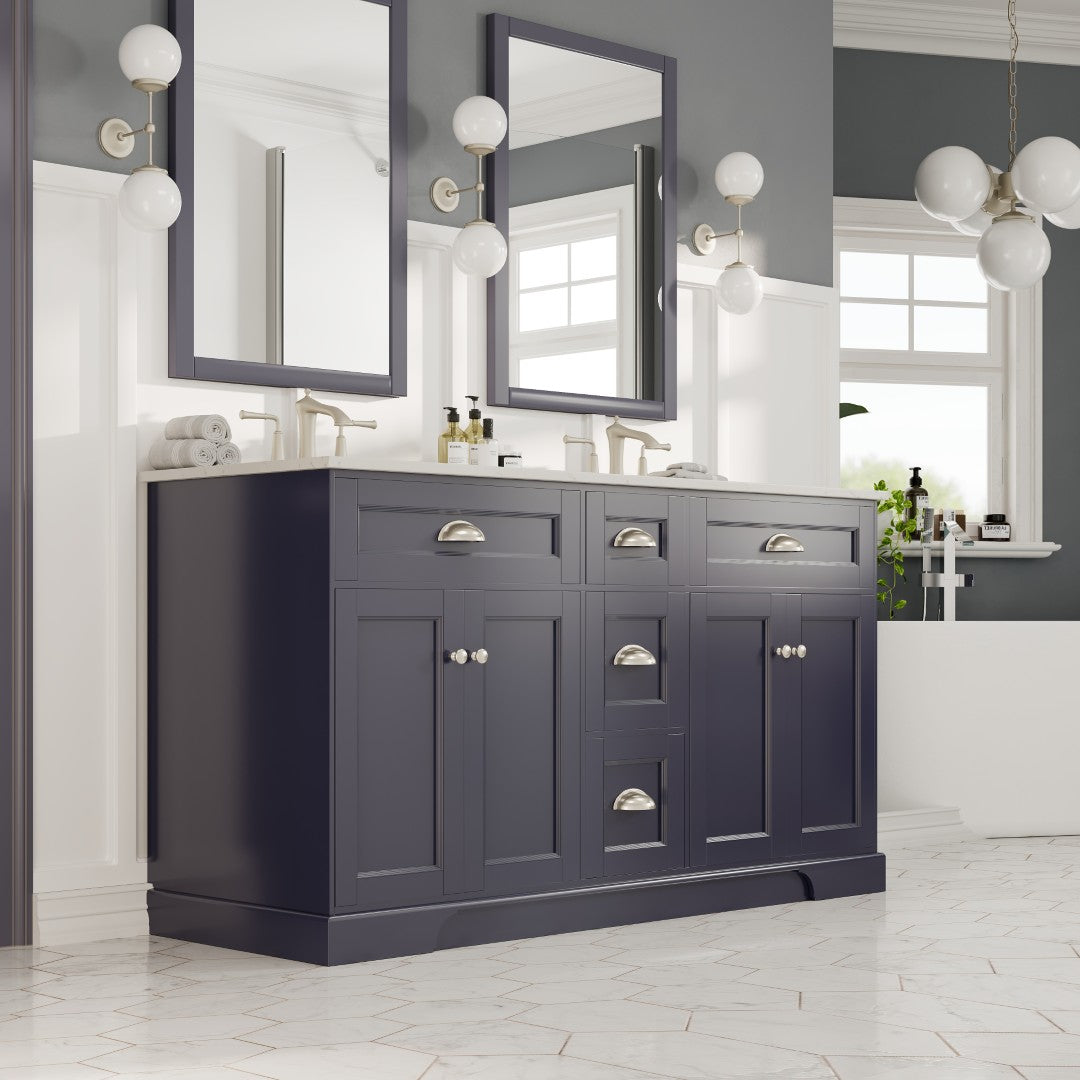 Epic 60 in. Charcoal Gray Double Sink  Bath Vanity with Carrara Quartz Top and Undermount Porcelain Sinks