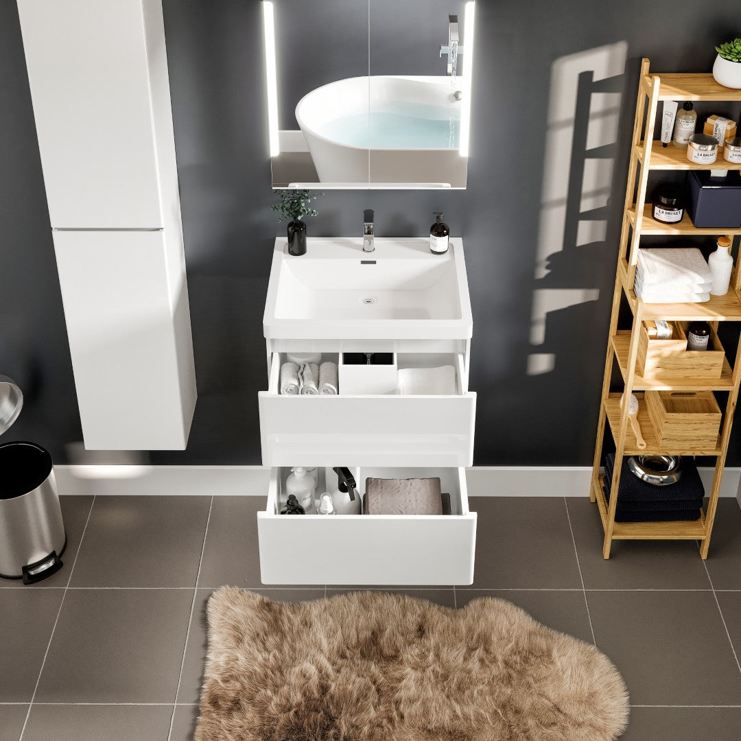 Glazzy 24 in. White Wall Mount Single Sink Bath Vanity with Acrylic Top and Integrated Sink