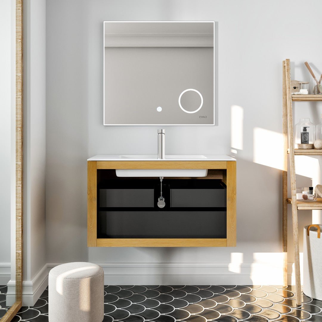 Madeira 36 in. Oak Wall Mount Single Sink Bath Vanity with Acrylic Top and Integrated Sink - Bathroom Vanity by Eviva
