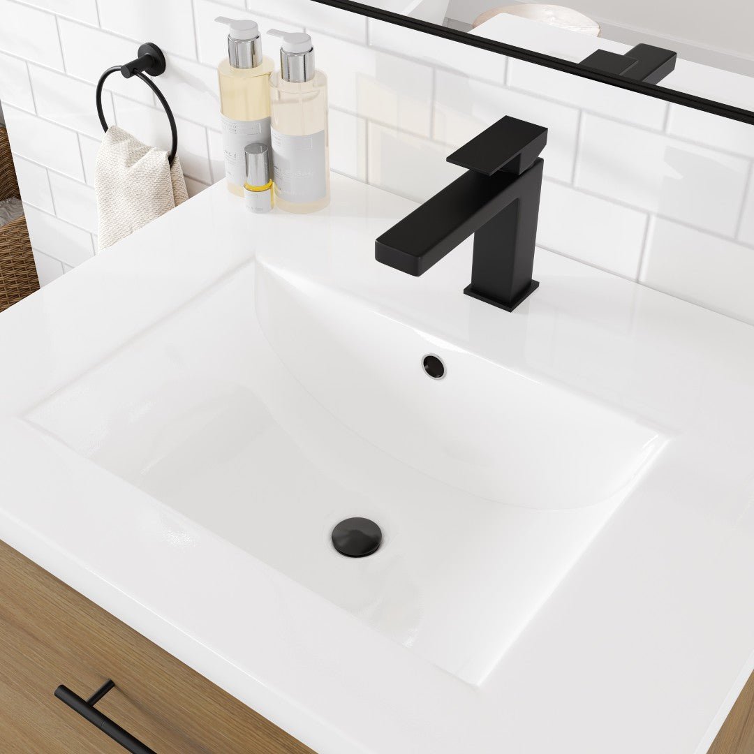Graham 30 in. Oak Single Sink Bath Vanity with Porcelain Top and Integrated Sink - Bathroom Vanity by Eviva