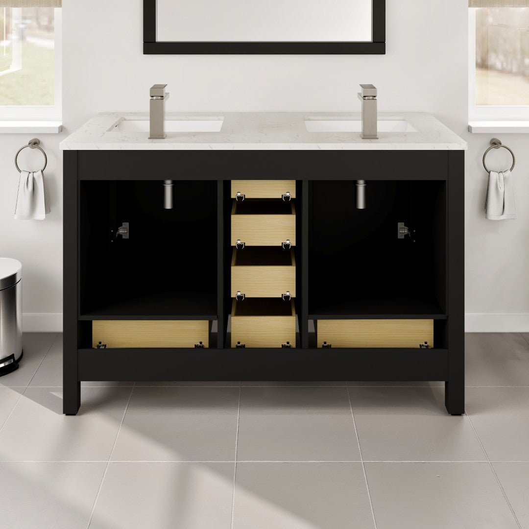 London 48 in. Espresso Double Sink Bath Vanity with Carrara Quartz Top and Undermount Porcelain Sinks - Bathroom Vanity by Eviva