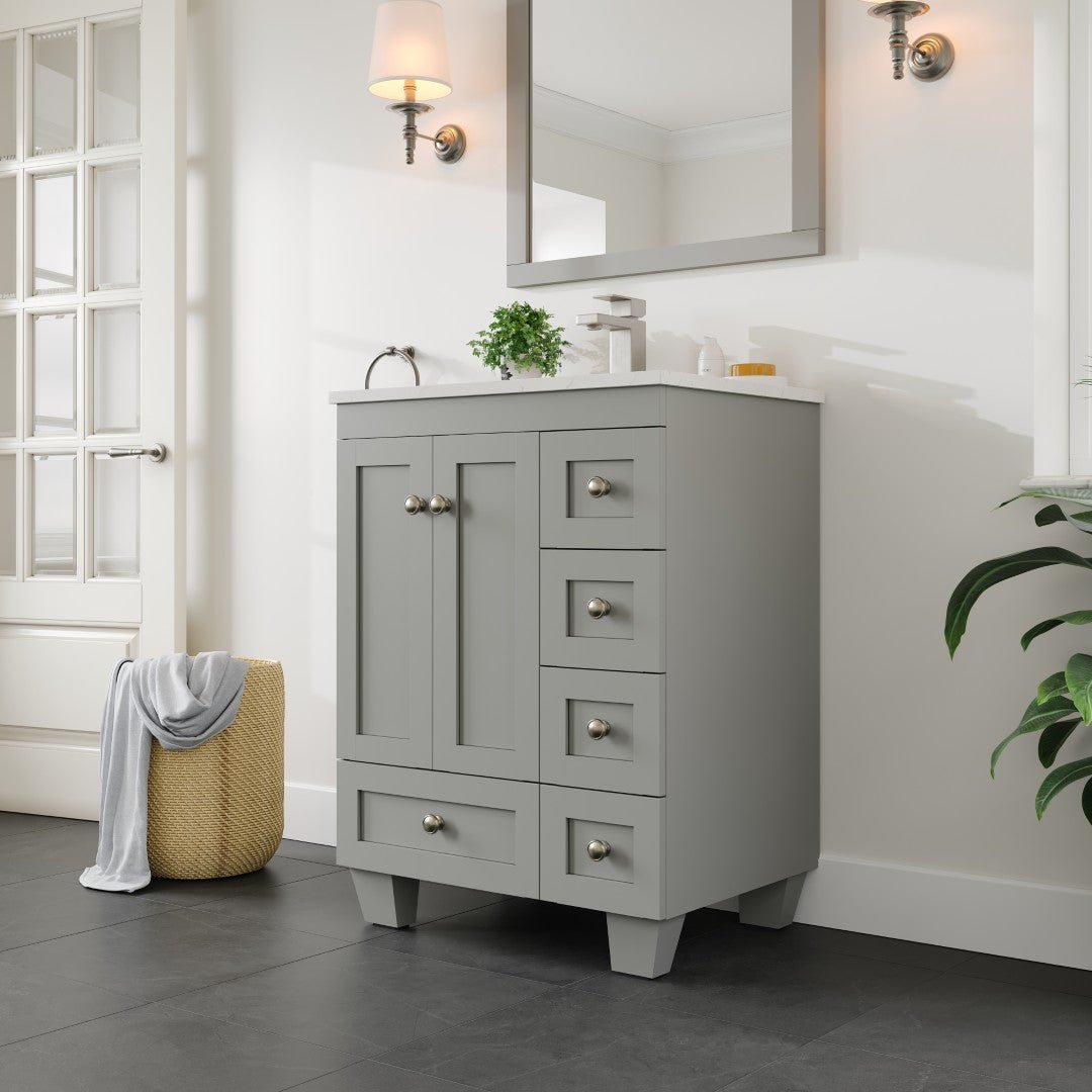 Acclaim 24 in. Gray Single Sink Bath Vanity with Carrara Quartz Top and Undermount Porcelain Sink - Bathroom Vanity by Eviva