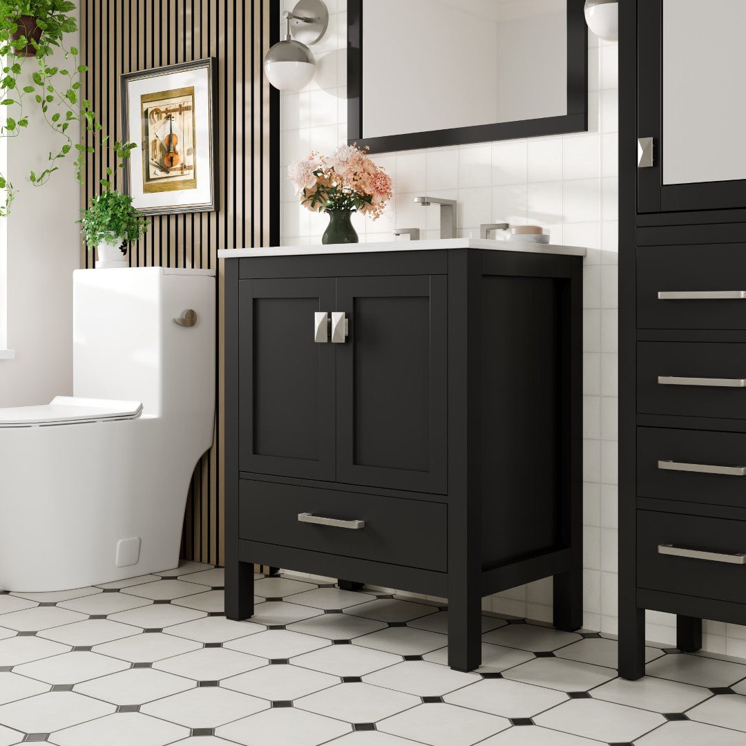 Aberdeen 30 in. Espresso Single Sink Bath Vanity with Carrara Quartz Top and Undermount Porcelain Sink - Bathroom Vanity by Eviva