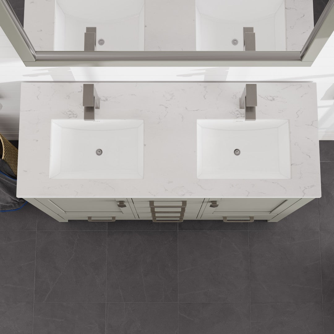 London 54 in. Gray Double Sink Bath Vanity with Carrara Quartz Top and Undermount Porcelain Sinks