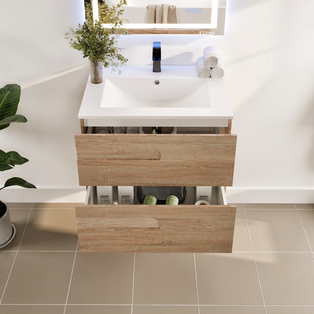 Joy 32 in. Maple Wall Mount Single Sink Bath Vanity with Porcelain Top and Integrated Sink - Bathroom Vanity by Eviva