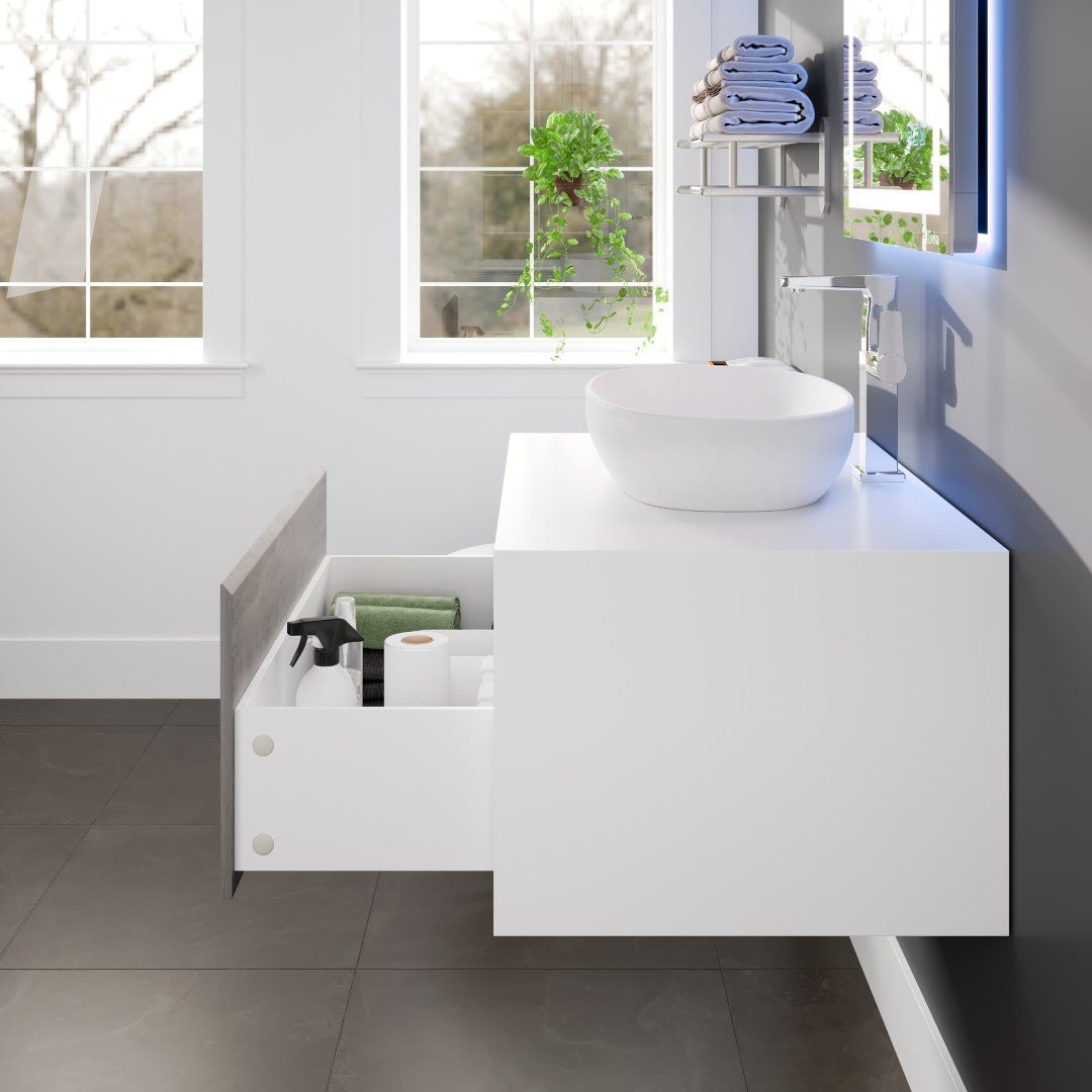 Santa Monica 30 in. Gray Wall Mount Single Sink Bath Vanity with Acrylic Top and Vessel Solid Surface Sink - Bathroom Vanity by Eviva