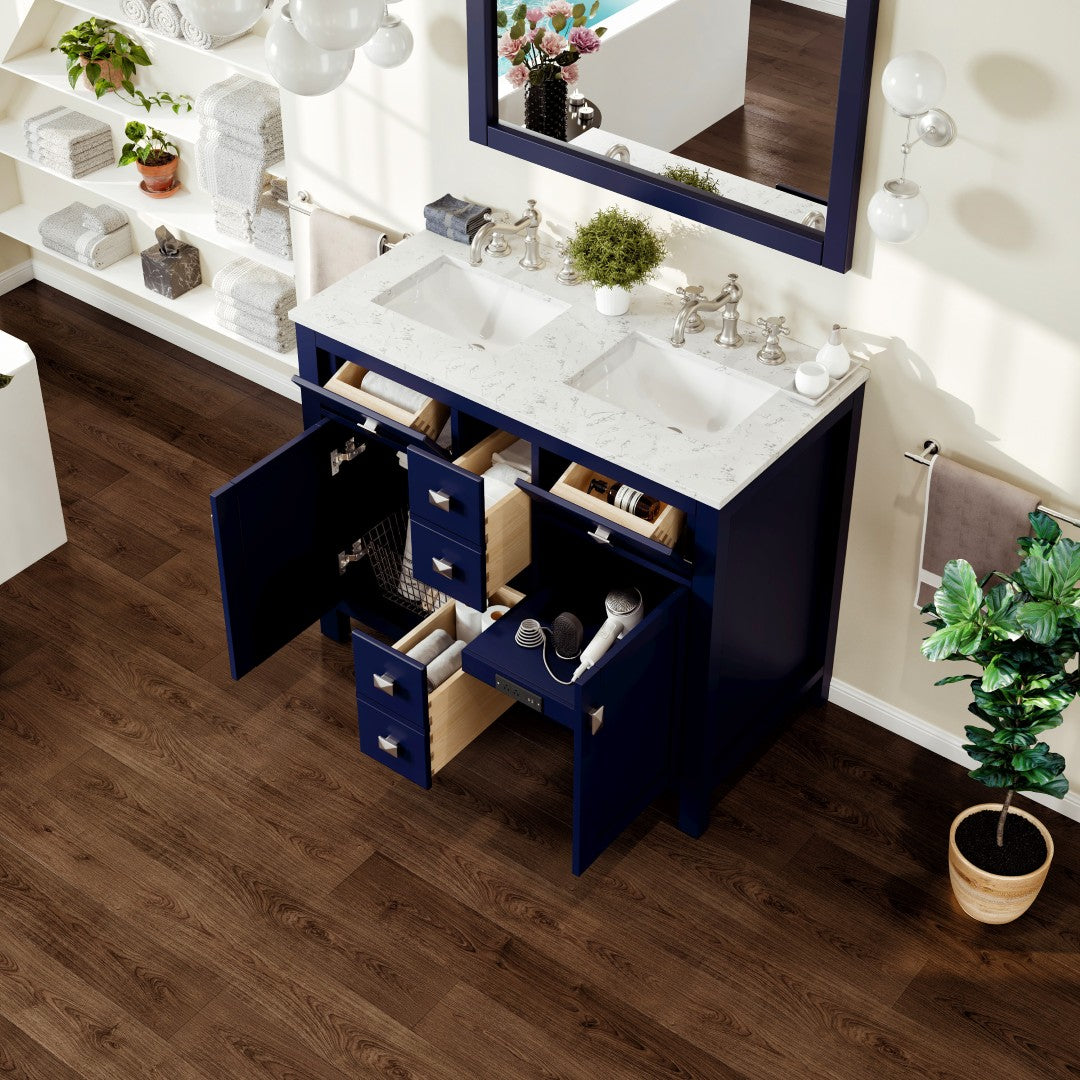 Artemis 44 in. Blue Double Sink Bath Vanity with Engineered Top and Undermount Porcelain Sinks