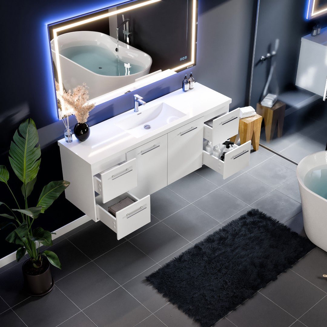 Axel 59 in. White Wall Mount Single Sink Bath Vanity with Acrylic Top and Integrated Sink - Bathroom Vanity by Eviva