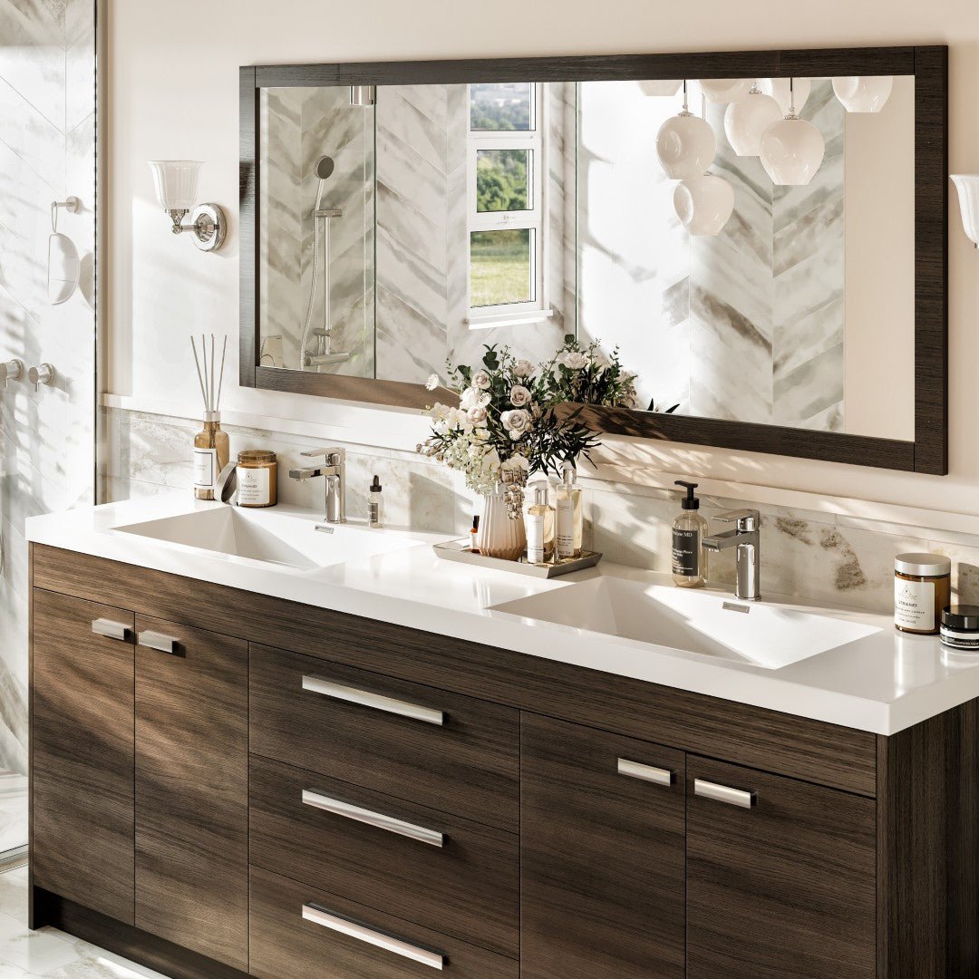 Lugano 84 in. Gray Oak Double Sink Bath Vanity with Acrylic Top and Integrated Sinks - Bathroom Vanity by Eviva