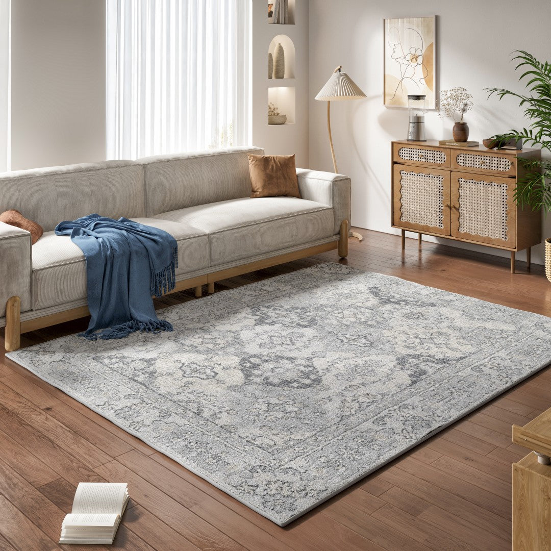 Eviva Mosaic 5' x 7' Damask Gray Rug