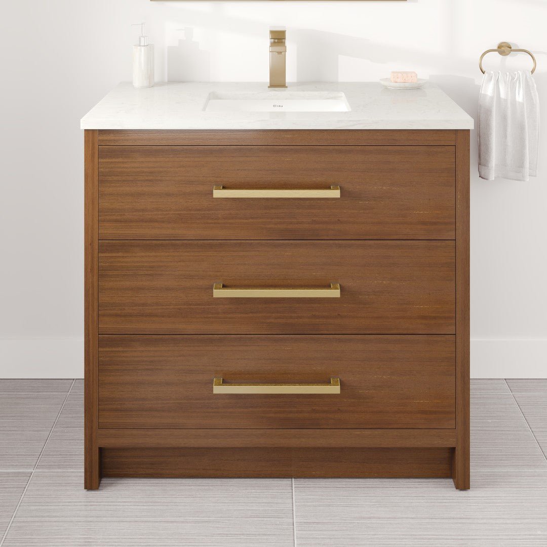 Curio 36 in. Walnut Single Sink Bath Vanity with Carrara Quartz Top and Undermount Porcelain Sink - Bathroom Vanity by Eviva