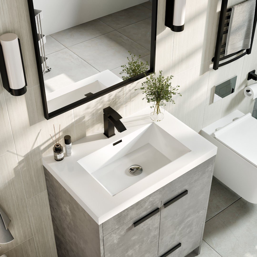 Lugano 30 in. Concrete Gray Single Sink Bath Vanity with Acrylic Top and Integrated Sink - Bathroom Vanity by Eviva