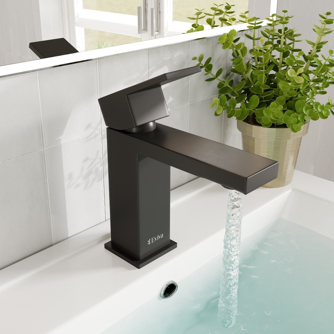 Eviva Ella Single - Handle Waterfall Single - Hole Bathroom Faucet with Deckplate Included in Black - Bathroom Faucet by Eviva