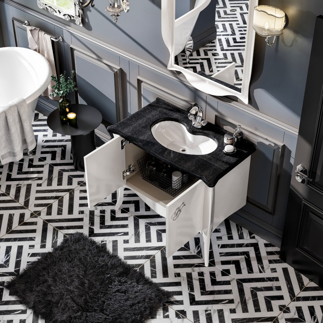 Ritz 34 in. White Single Sink Bath Vanity with Granite Top and Undermount Porcelain Sink