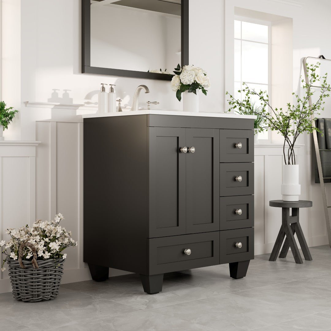 Acclaim 28 in. Espresso Single Sink Bath Vanity with Carrara Quartz Top and Undermount Porcelain Sink - Bathroom Vanity by Eviva