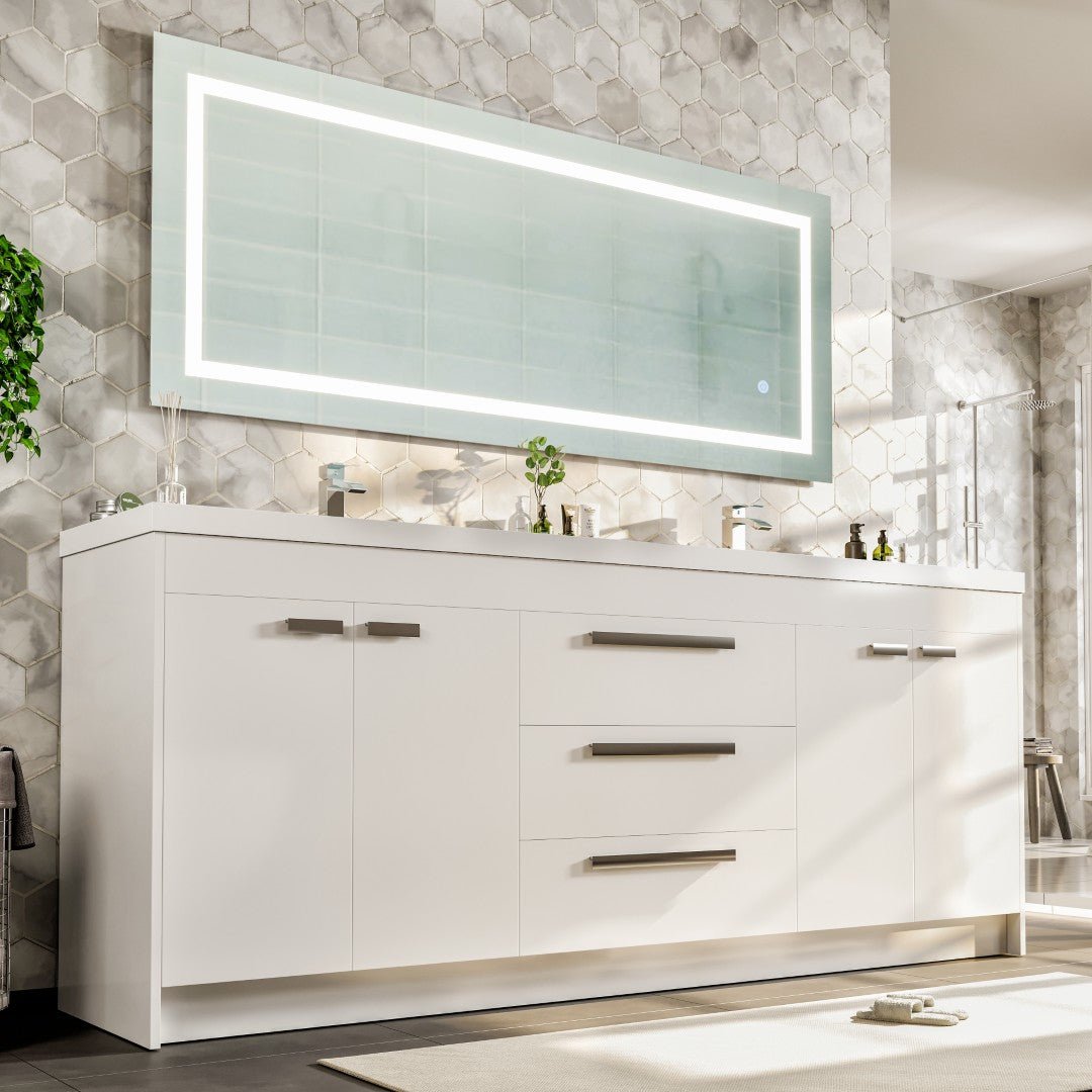 Lugano 84 in. White Double Sink Bath Vanity with Acrylic Top and Integrated Sinks - Bathroom Vanity by Eviva