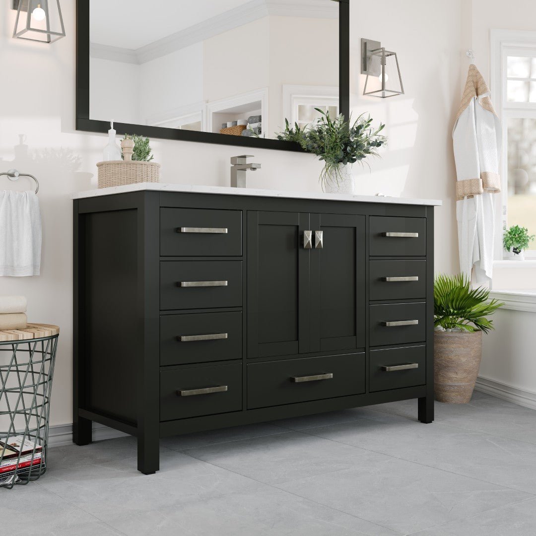 London 48 in. Espresso Single Sink Bath Vanity with Carrara Quartz Top and Undermount Porcelain Sink - Bathroom Vanity by Eviva