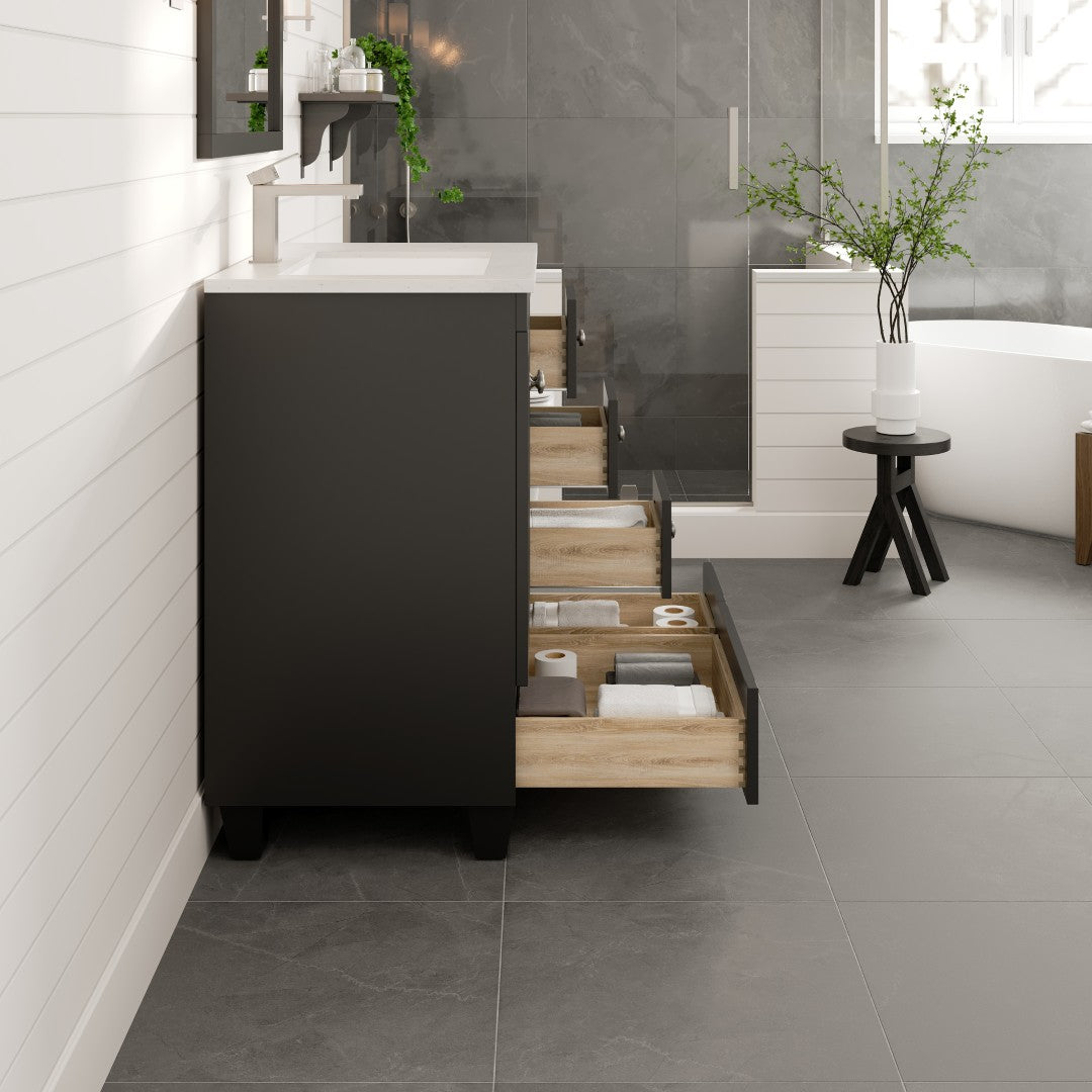 Happy 30 in. Espresso Single Sink Bath Vanity with Carrara Quartz Top and Undermount Porcelain Sink