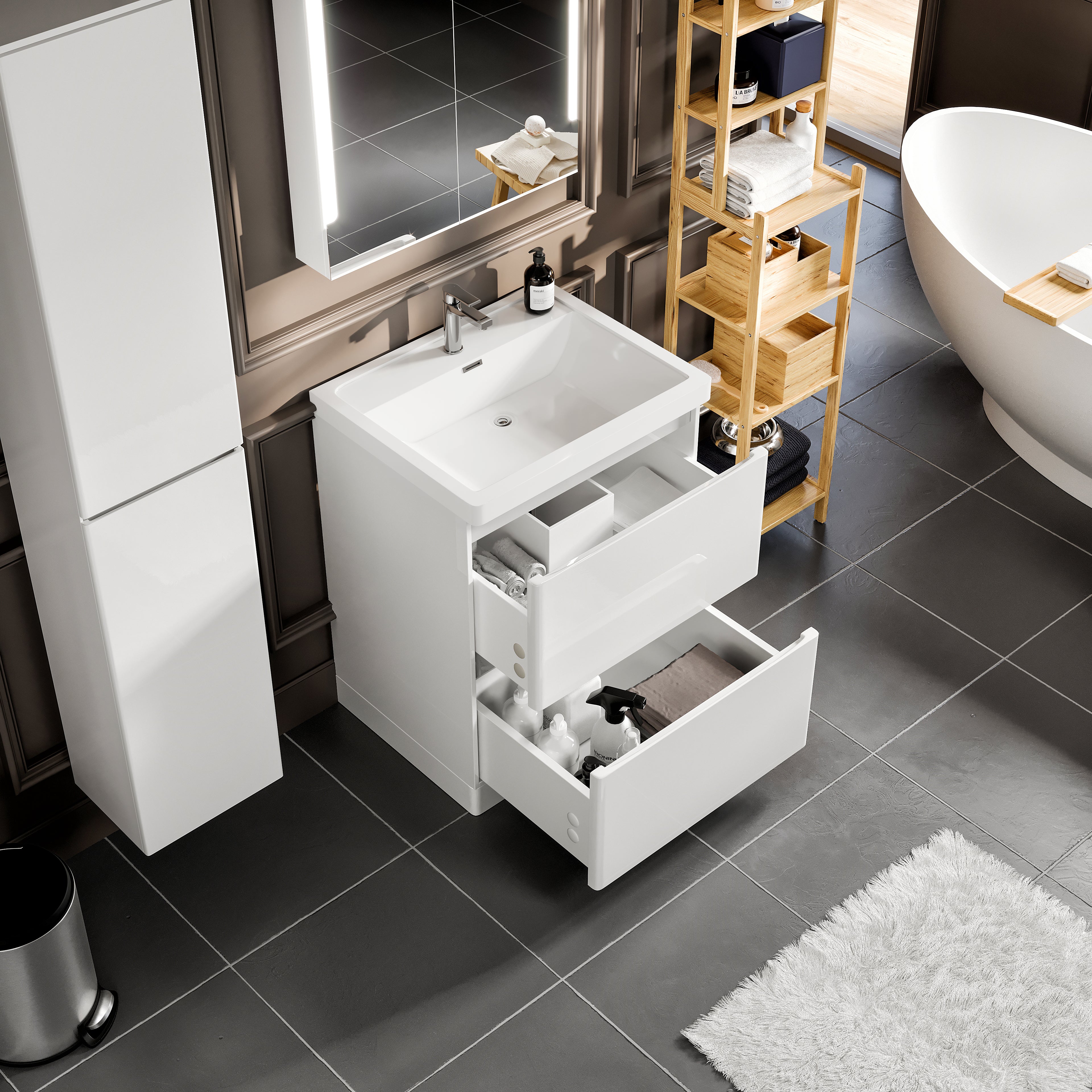 Glazzy 24 in. White Single Sink Bath Vanity with Acrylic Top and Integrated Sink