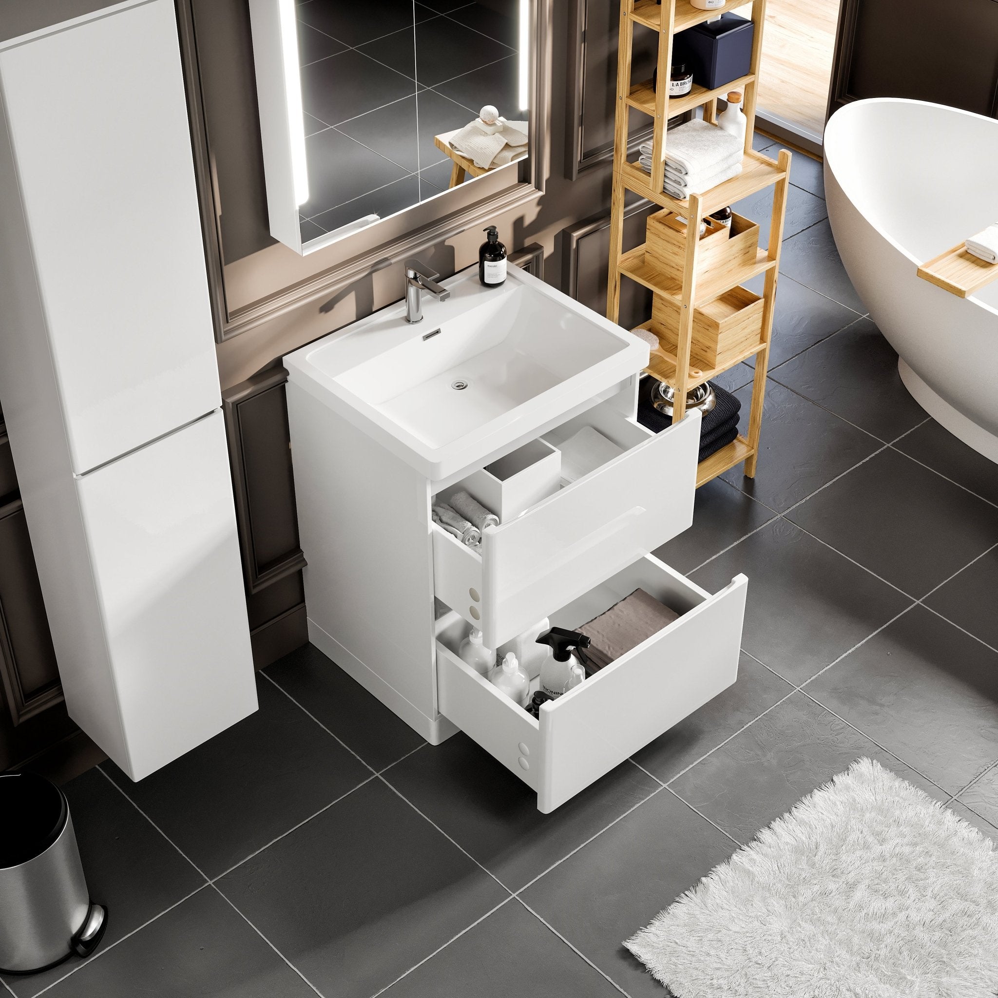 Glazzy 24 in. White Freestanding Single Sink Bath Vanity with Acrylic Top and Integrated Sink - Bathroom Vanity by Eviva