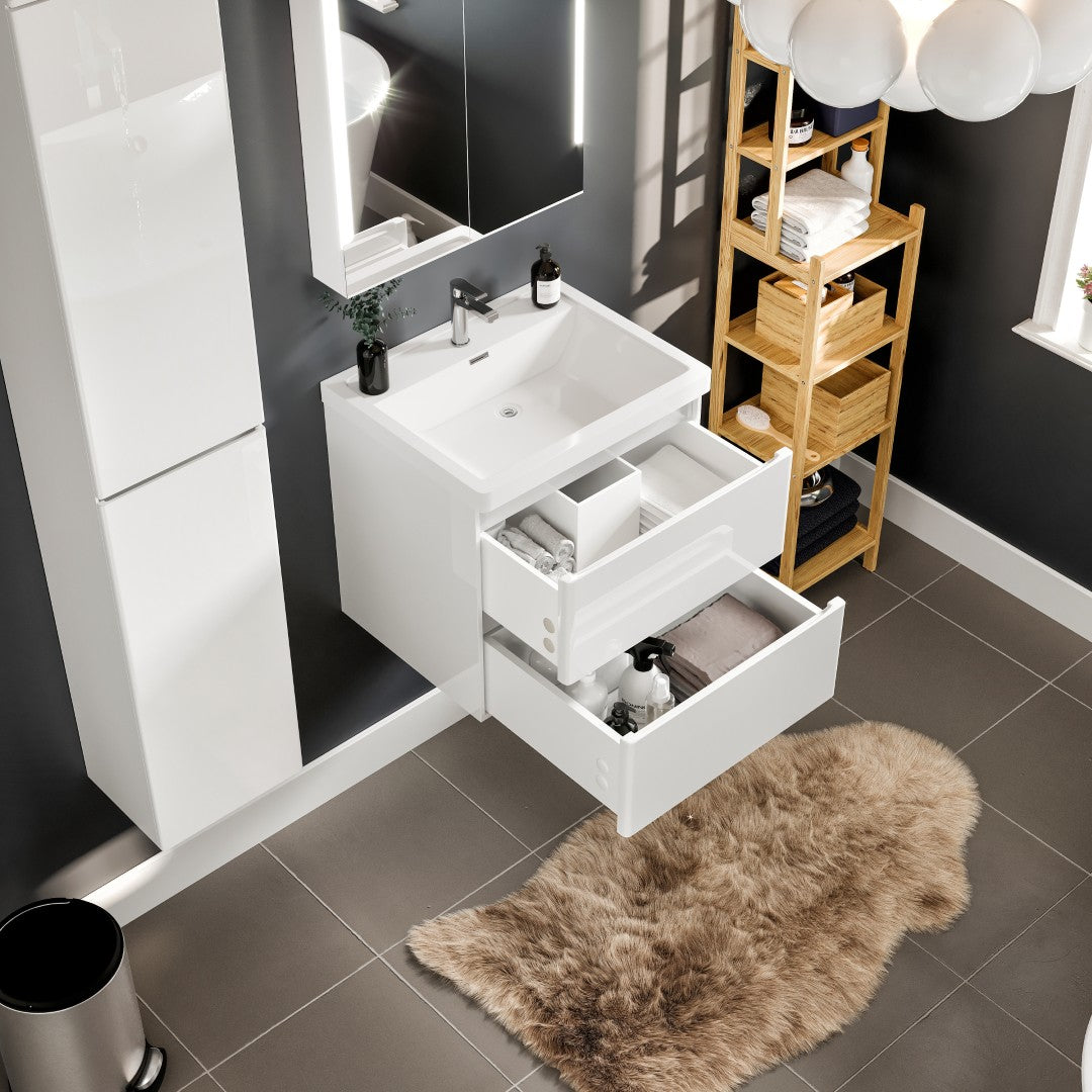 Glazzy 24 in. White Wall Mount Single Sink Bath Vanity with Acrylic Top and Integrated Sink