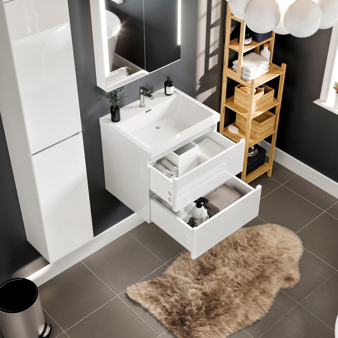 Glazzy 24 in. White Wall Mount Single Sink Bath Vanity with Acrylic Top and Integrated Sink - Bathroom Vanity by Eviva