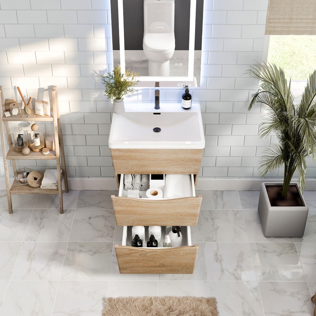 Victoria 25 in. White Oak Single Sink Bath Vanity with Acrylic Top and Integrated Sink - Bathroom Vanity by Eviva