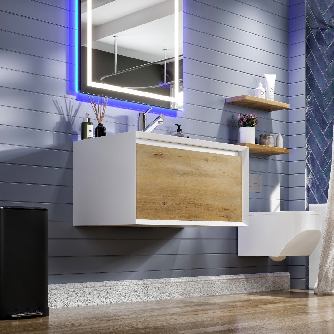Venice 36 in. Oak Wall Mount Single Sink Bath Vanity with Acrylic Top and Integrated Sink - Bathroom Vanity by Eviva