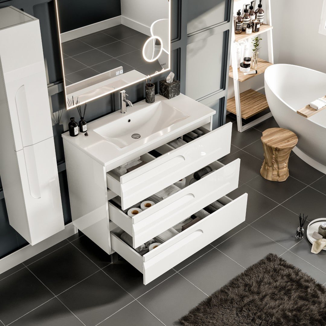 Joy 40 in. White Single Sink Freestandig Bath Vanity with Porcelain Top and Integrated Sink - Bathroom Vanity by Eviva