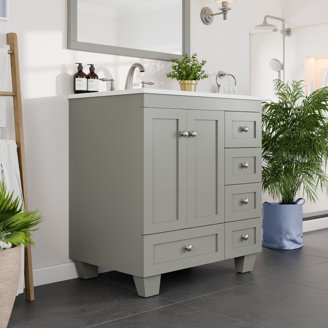 Acclaim 30 in. Gray Single Sink Bath Vanity with Carrara Quartz Top and Undermount Porcelain Sink - Bathroom Vanity by Eviva