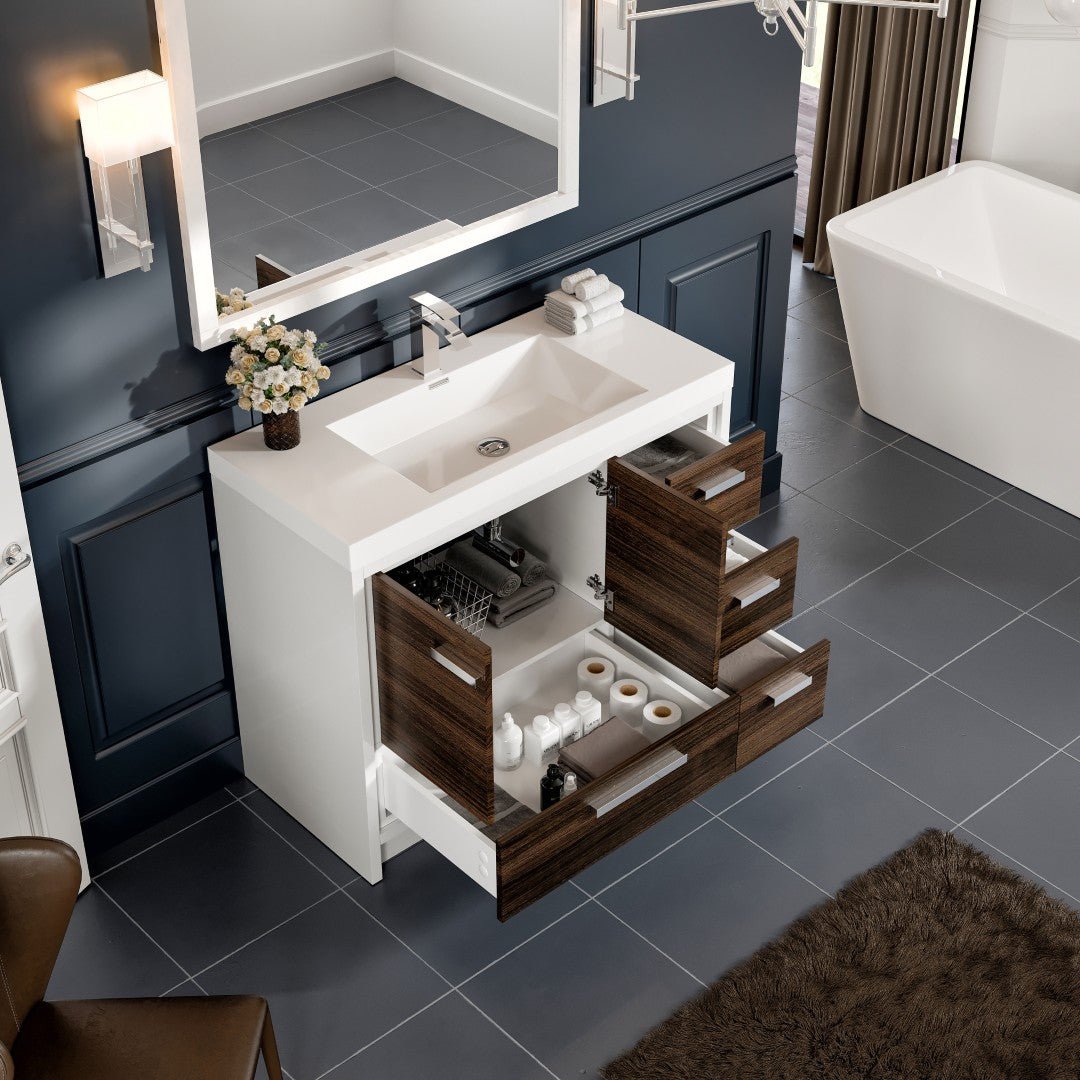 Grace 42 in. Gray Oak Single Sink Bath Vanity with Acrylic Top and Integrated Sink - Bathroom Vanity by Eviva