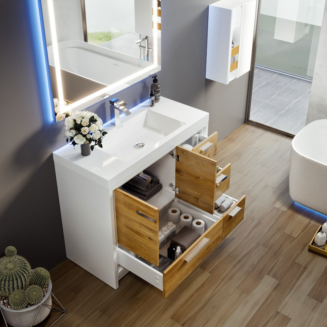 Grace 42 in. Natural Oak Single Sink Bath Vanity with Acrylic Top and Integrated Sink