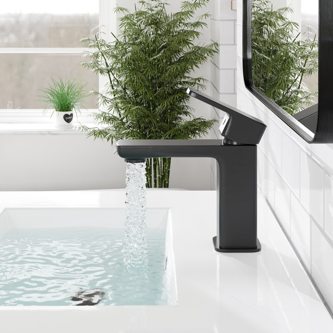 Eviva Lux Single - Handle Waterfall Single - Hole Bathroom Faucet with Deckplate Included in Matte Black - Bathroom Faucet by Eviva