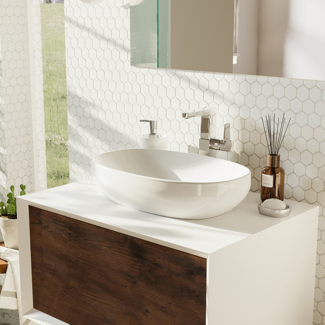 Santa Monica 30 in. Rosewood Wall Mount Single Sink Bath Vanity with Acrylic Top and Vessel Solid Surface Sink