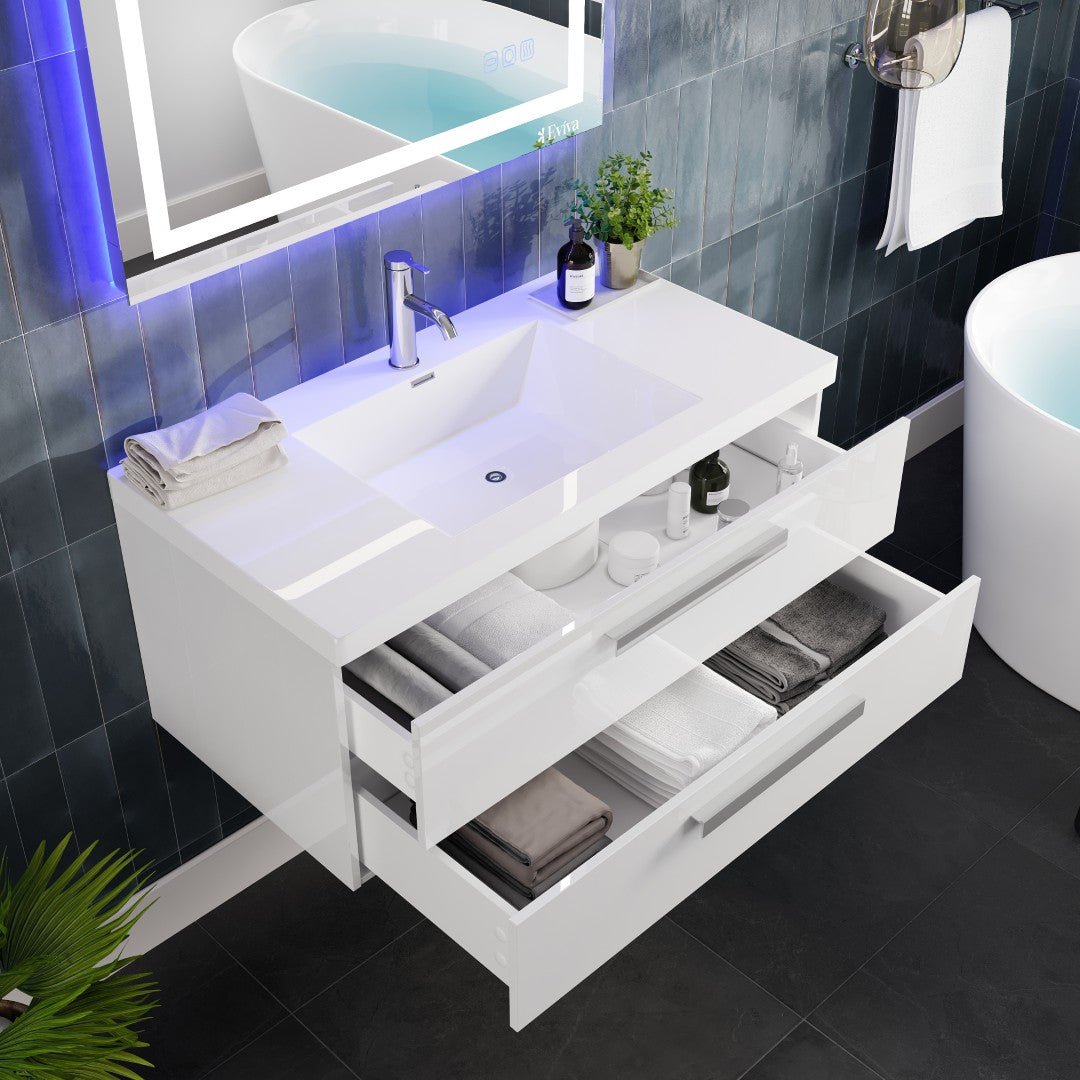 Surf 36 in. White Wall Mount Single Sink Bath Vanity with Acrylic Top and Integrated Sink - Bathroom Vanity by Eviva