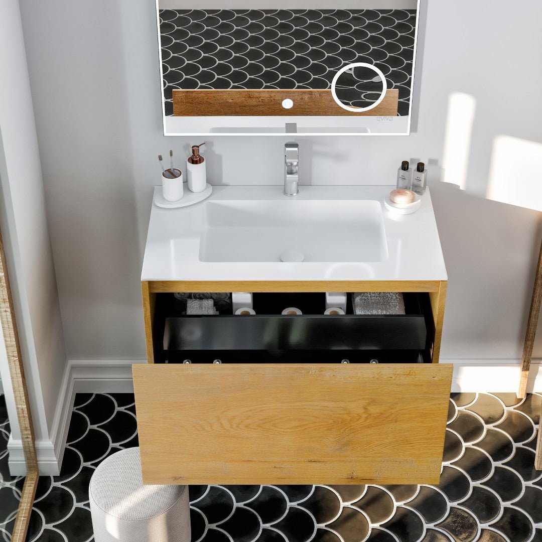 Madeira 36 in. Oak Wall Mount Single Sink Bath Vanity with Acrylic Top and Integrated Sink - Bathroom Vanity by Eviva