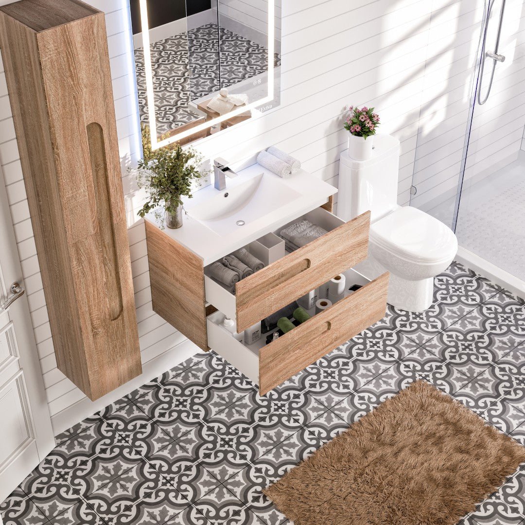 Joy 40 in. Maple Wall Mount Single Sink Bath Vanity with Porcelain Top and Integrated Sink - Bathroom Vanity by Eviva