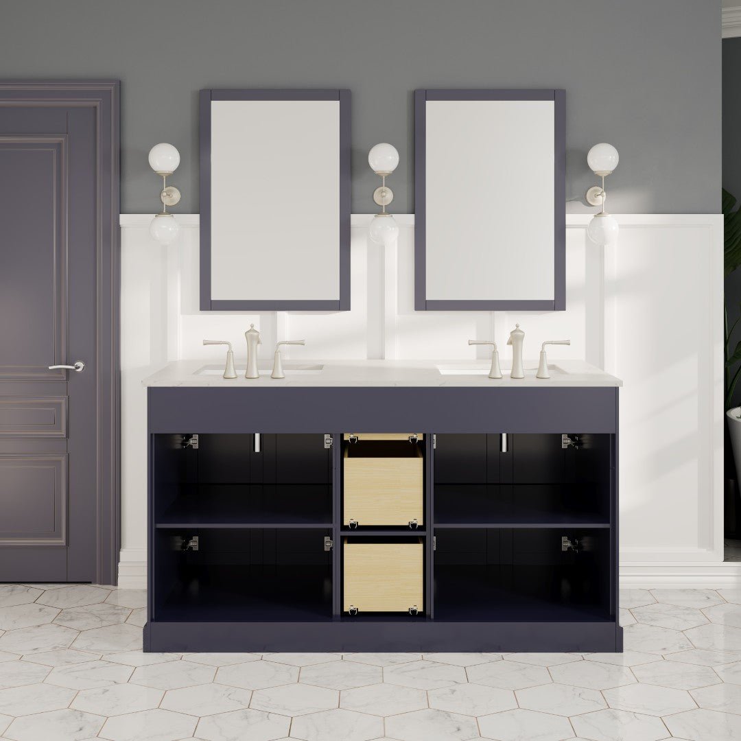 Epic 60 in. Charcoal Gray Double Sink Bath Vanity with Carrara Quartz Top and Undermount Porcelain Sinks - Bathroom Vanity by Eviva