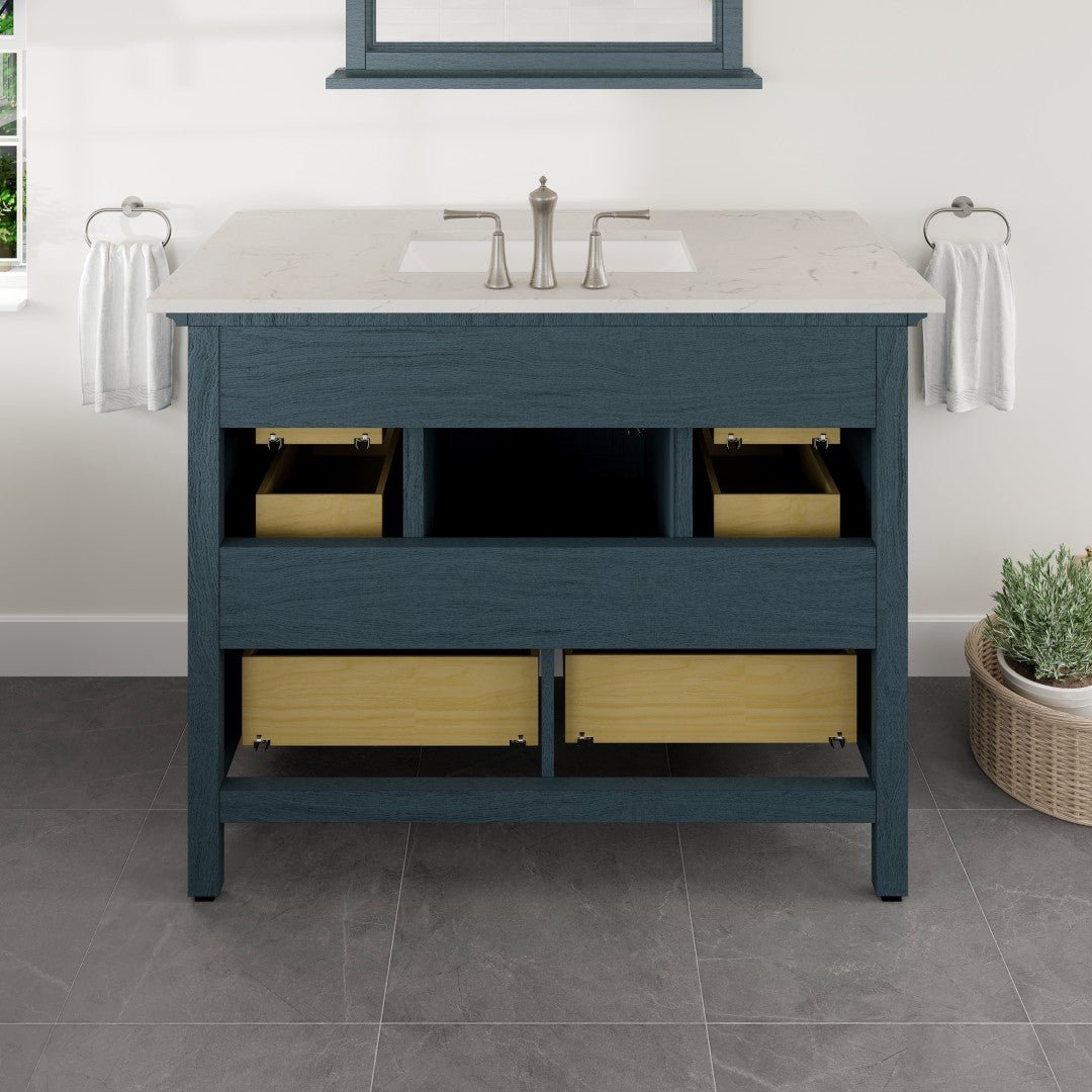 Britney 42 in. Ash Blue Single Sink Bath Vanity with Carrara Quartz Top and Undermount Porcelain Sink - Bathroom Vanity by Eviva