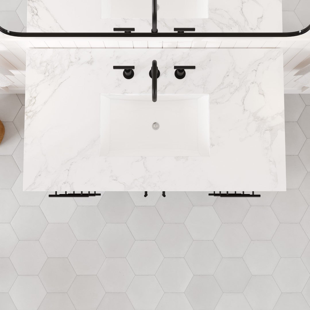 Graham 42 in. Oak Single Sink Bath Vanity with Arabescato Engineered Stone Top and Undermount Porcelain Sink