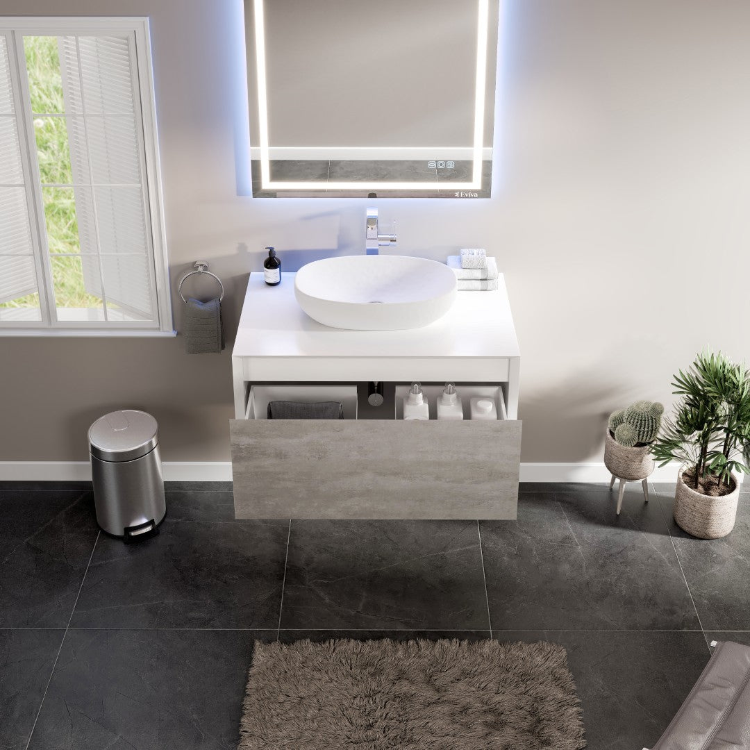 Santa Monica 36 in. Gray Wall Mount Single Sink Bath Vanity with Acrylic Top and Vessel Solid Surface Sink