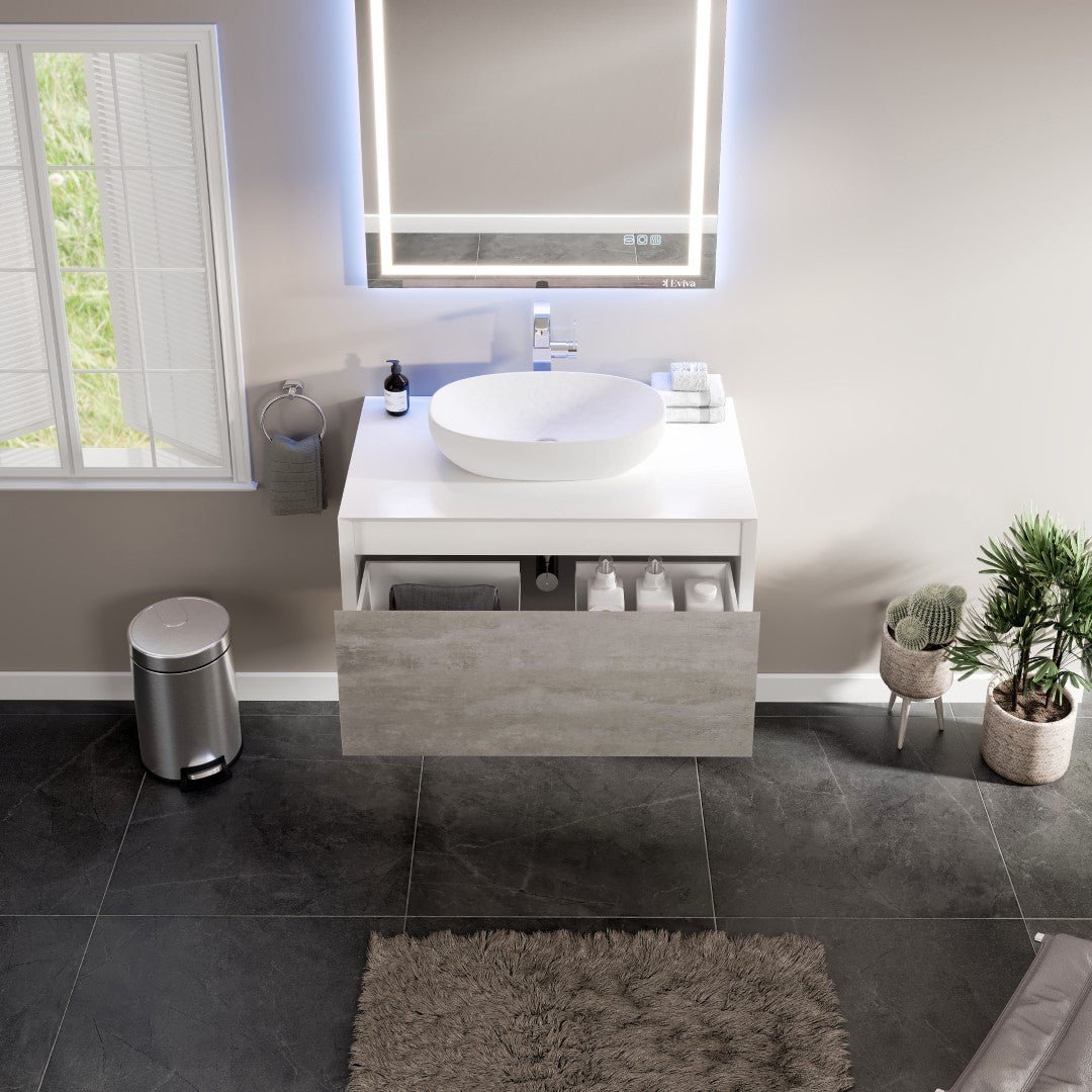Santa Monica 36 in. Gray Wall Mount Single Sink Bath Vanity with Acrylic Top and Vessel Solid Surface Sink - Bathroom Vanity by Eviva