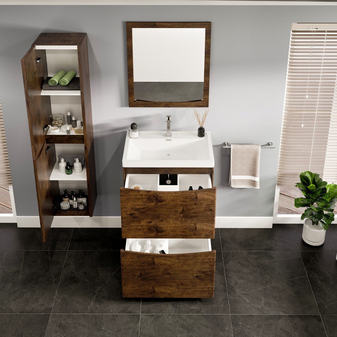 Smile 24 in. Rosewood Single Sink Bath Freestanding Vanity with Acrylic Top and Integrated Sink - Bathroom Vanity by Eviva