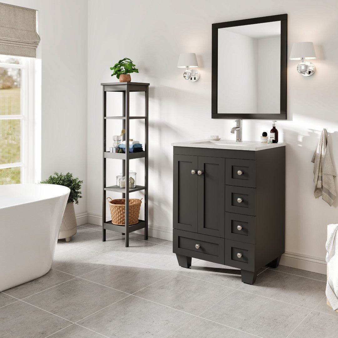 Happy 24 in. Espresso Single Sink Bath Vanity with Carrara Quartz Top and Undermount Porcelain Sink - Bathroom Vanity by Eviva