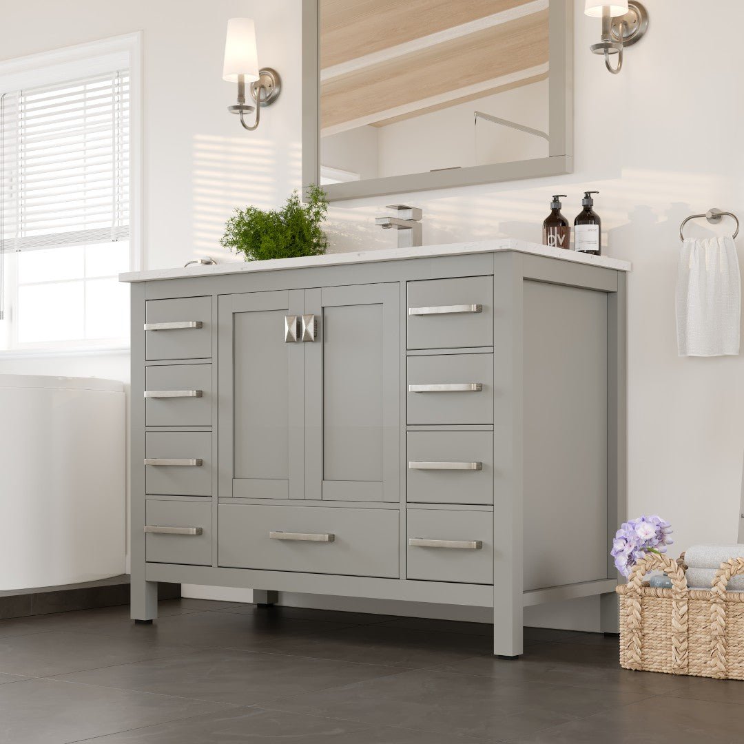 London 42 in. Gray Single Sink Bath Vanity with Carrara Quartz Top and Undermount Porcelain Sink - Bathroom Vanity by Eviva