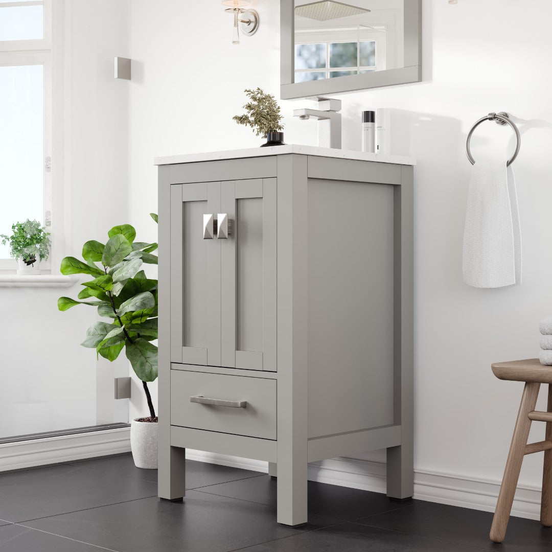 London 24 in. Gray Single Sink Bath Vanity with Carrara Quartz Top and Undermount Porcelain Sink