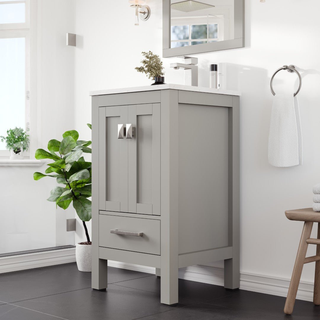 London 24 in. Gray Single Sink Bath Vanity with Carrara Quartz Top and Undermount Porcelain Sink - Bathroom Vanity by Eviva